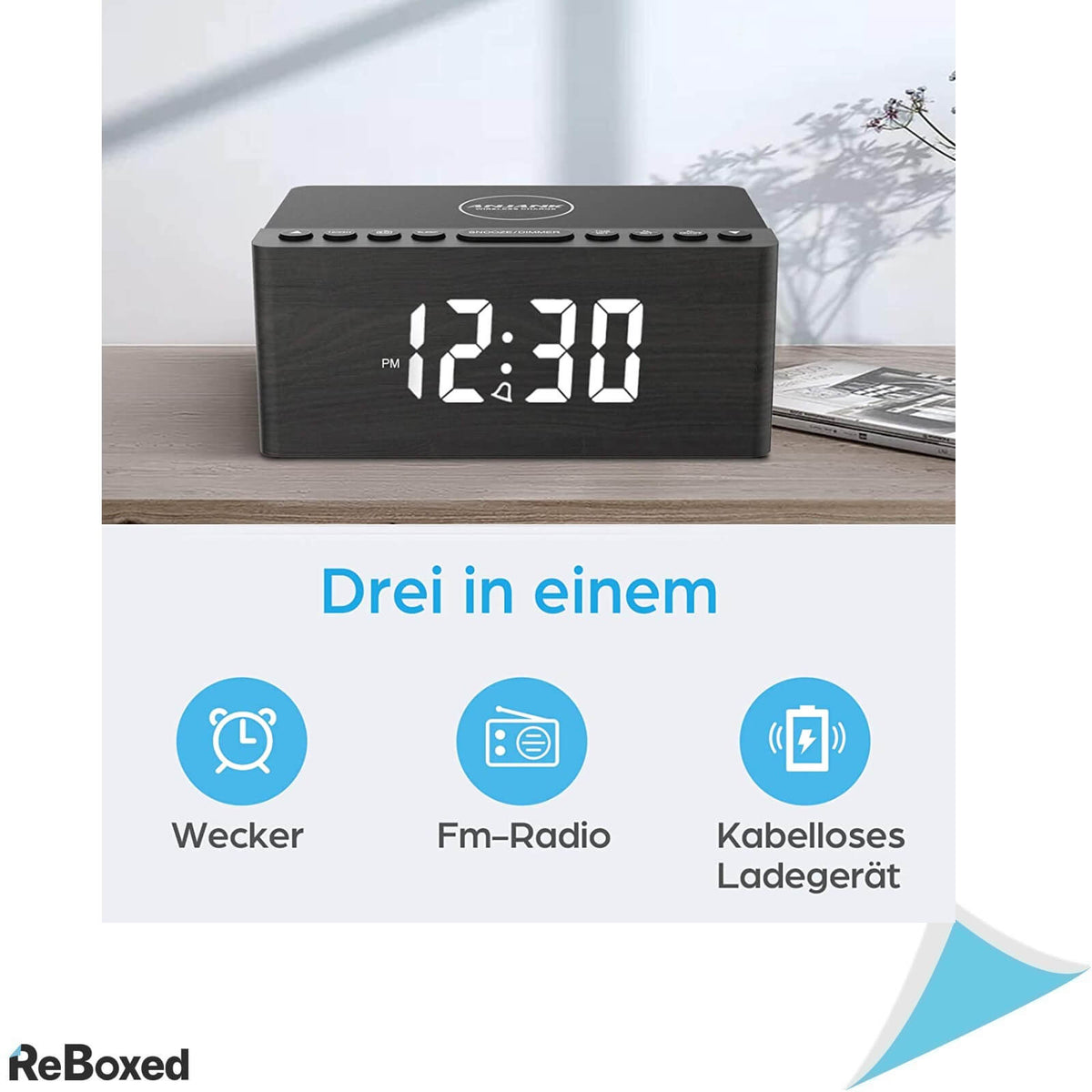 Anjank Radio Ceas Digital Alarma si Incarcare 10W Telefon Negru