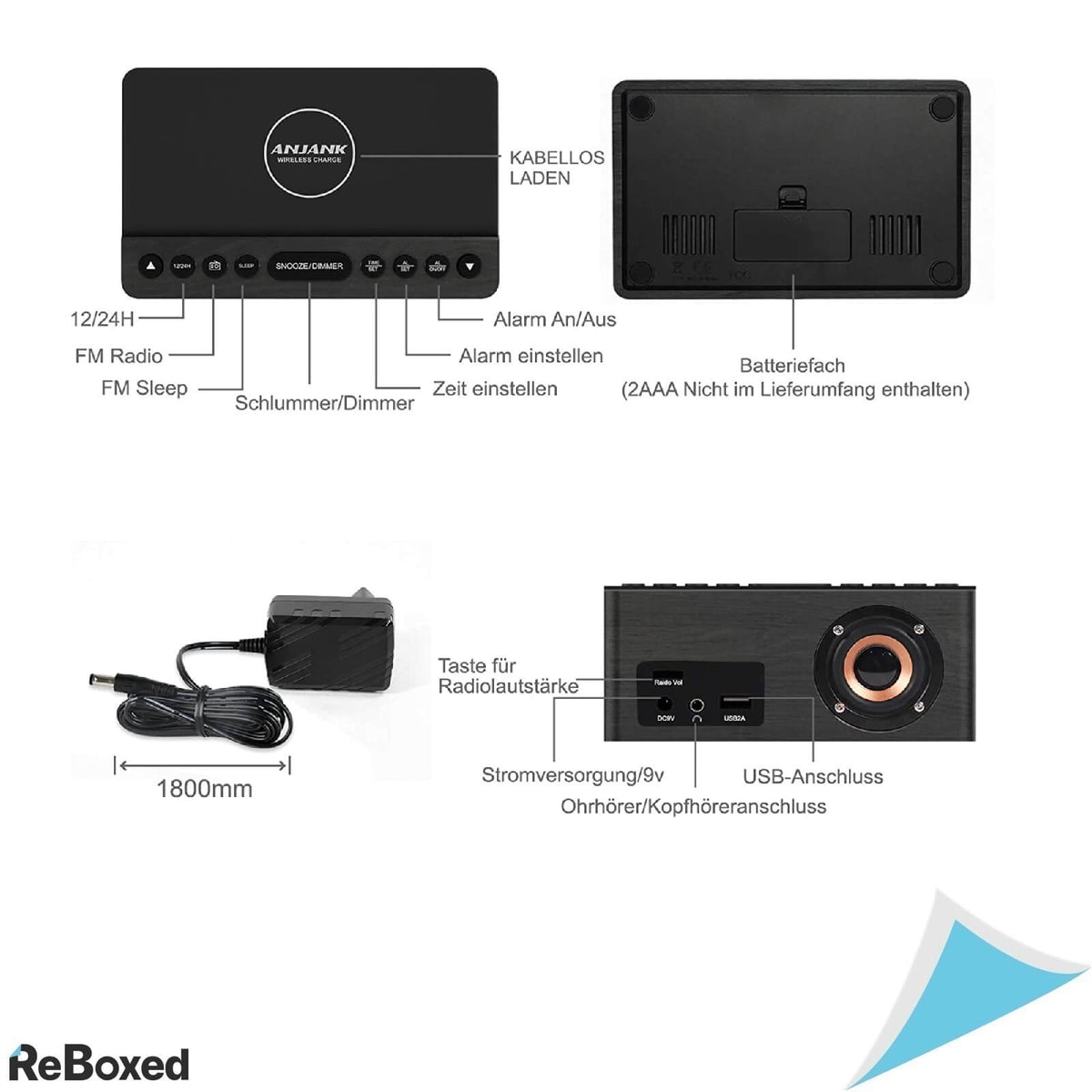 Anjank Radio Ceas Digital Alarma si Incarcare 10W Telefon Negru