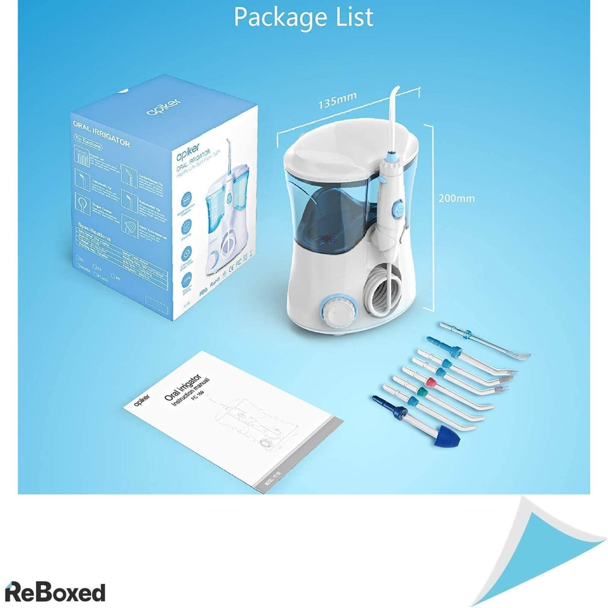 Apiker Dus Bucal IPX7 10 Presiuni Apa 600ml 8 Capete 360grade Alb