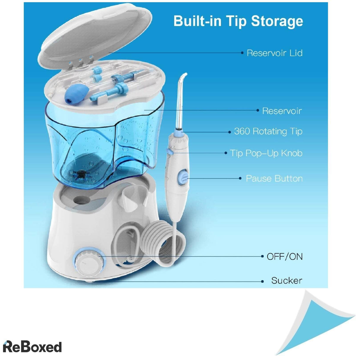 Apiker Dus Bucal IPX7 10 Presiuni Apa 600ml 8 Capete 360grade Alb