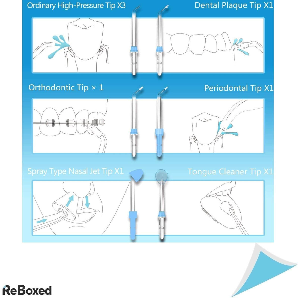 Apiker Dus Bucal IPX7 10 Presiuni Apa 600ml 8 Capete 360grade Alb