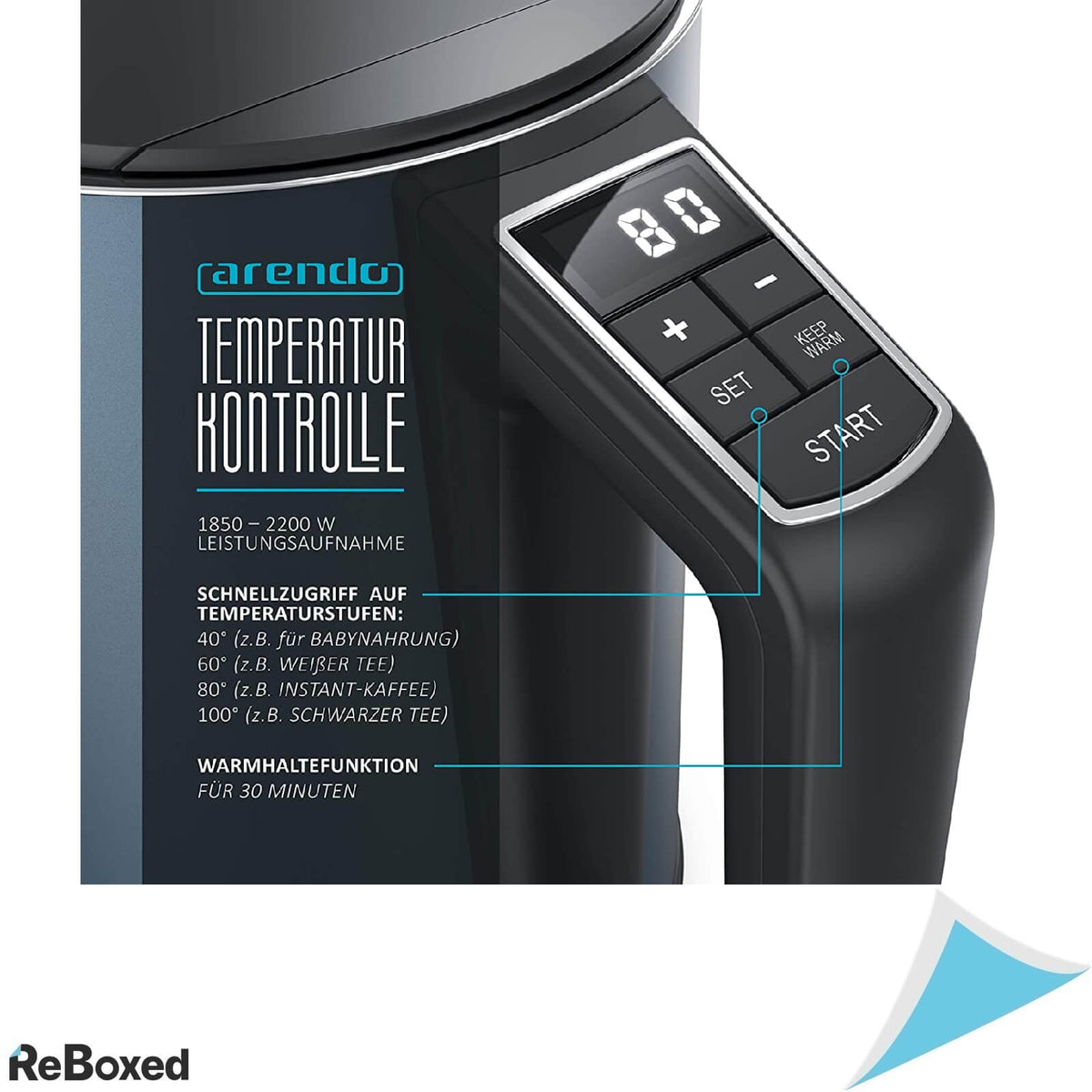 Arendo Elegant Fierbator de Apa 2200W 1.5L 40-100 grade Perete Dublu