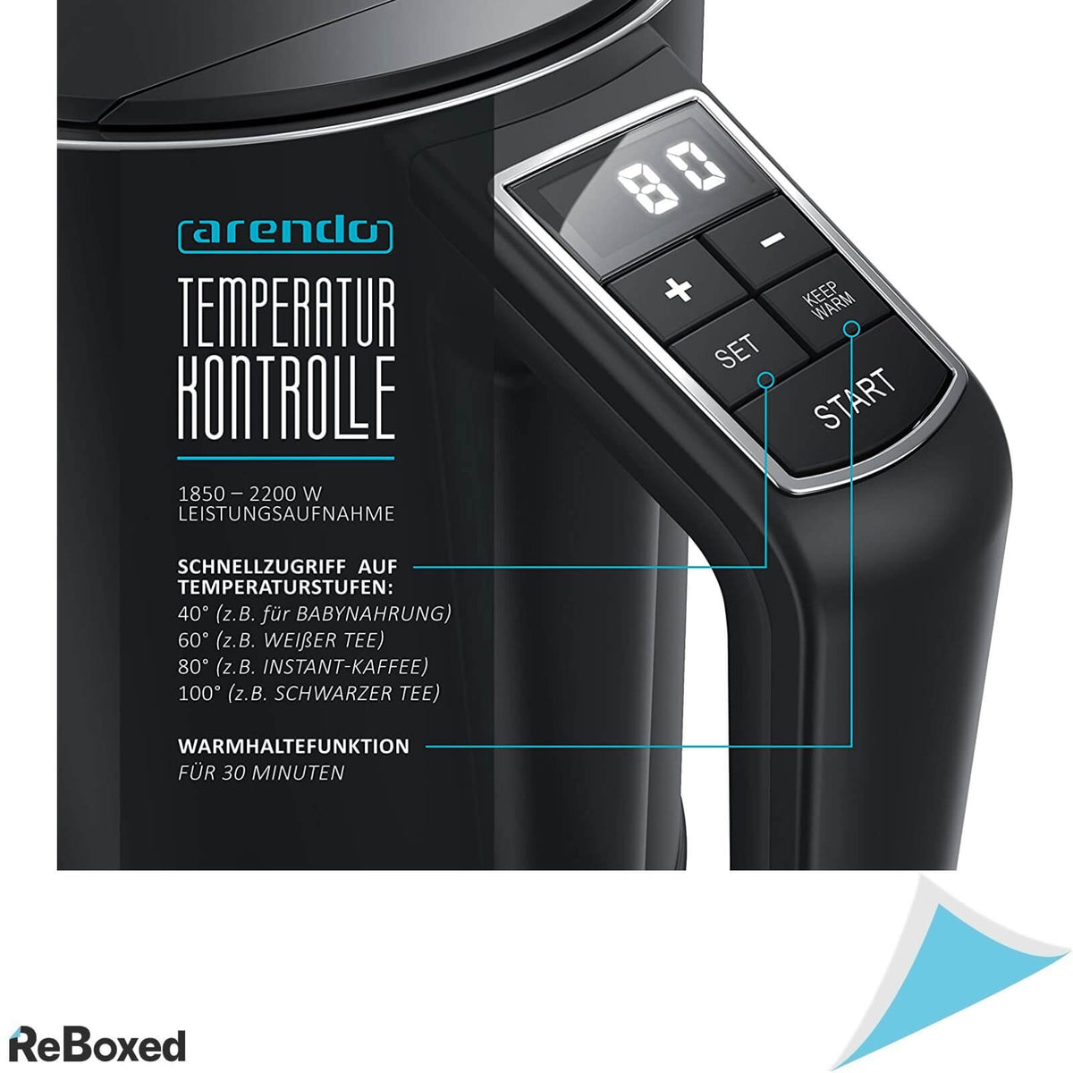 Arendo Fierbator de Apa 2200W 1.5L 40-100 grade Otel SUS304