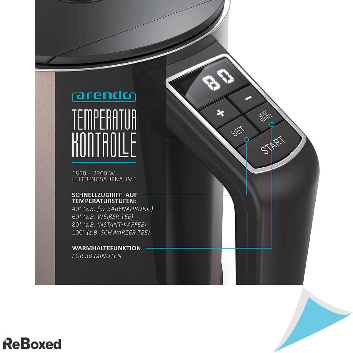Arendo Elegant Fierbator de Apa 2200W 1.5L 40-100 grade Otel SUS304