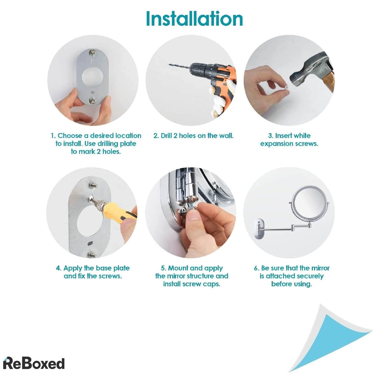 Auxmir Oglinda de Perete 20 cm Marire 1X si 10X Lumina LED