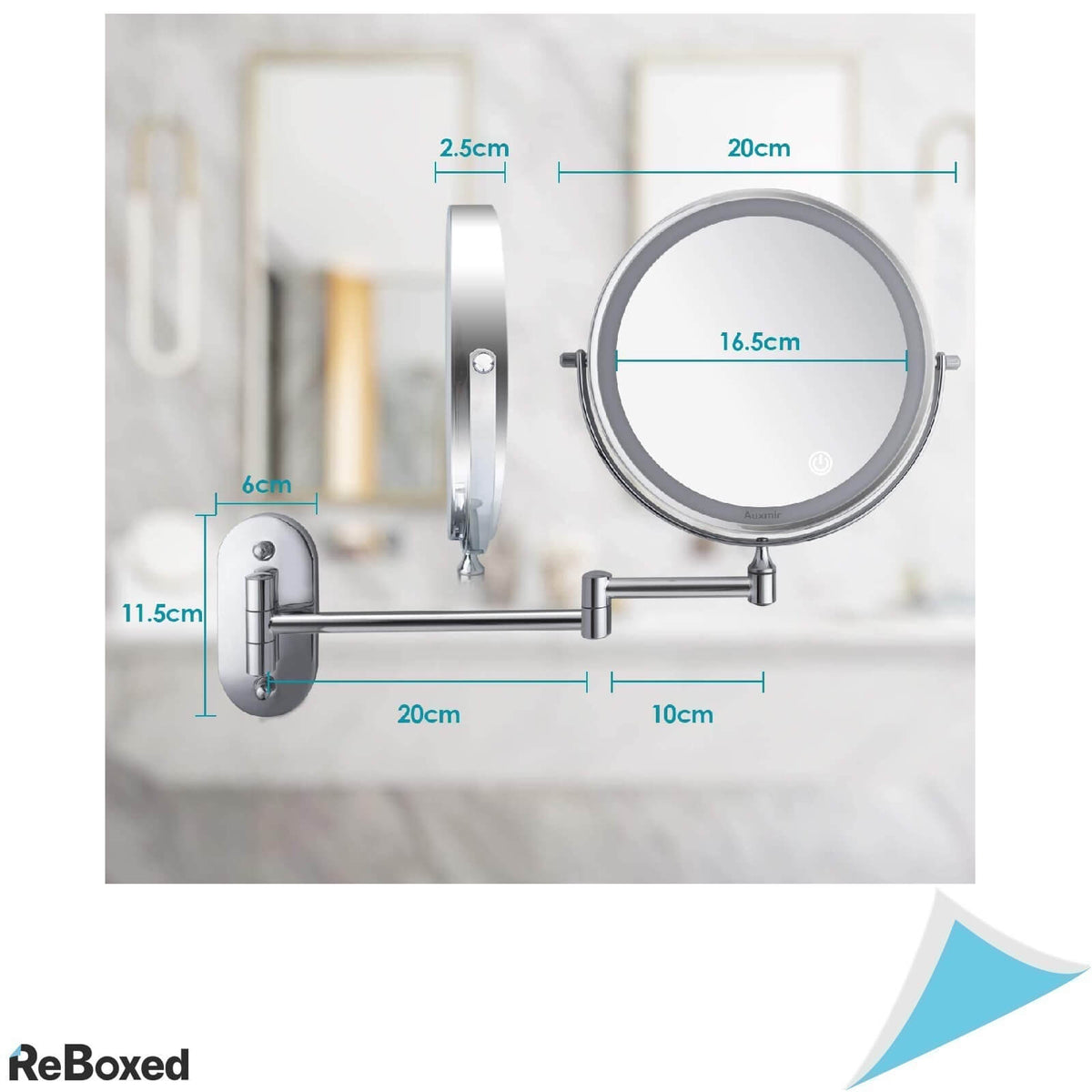 Auxmir Oglinda de Perete 20 cm Marire 1X si 10X Lumina LED