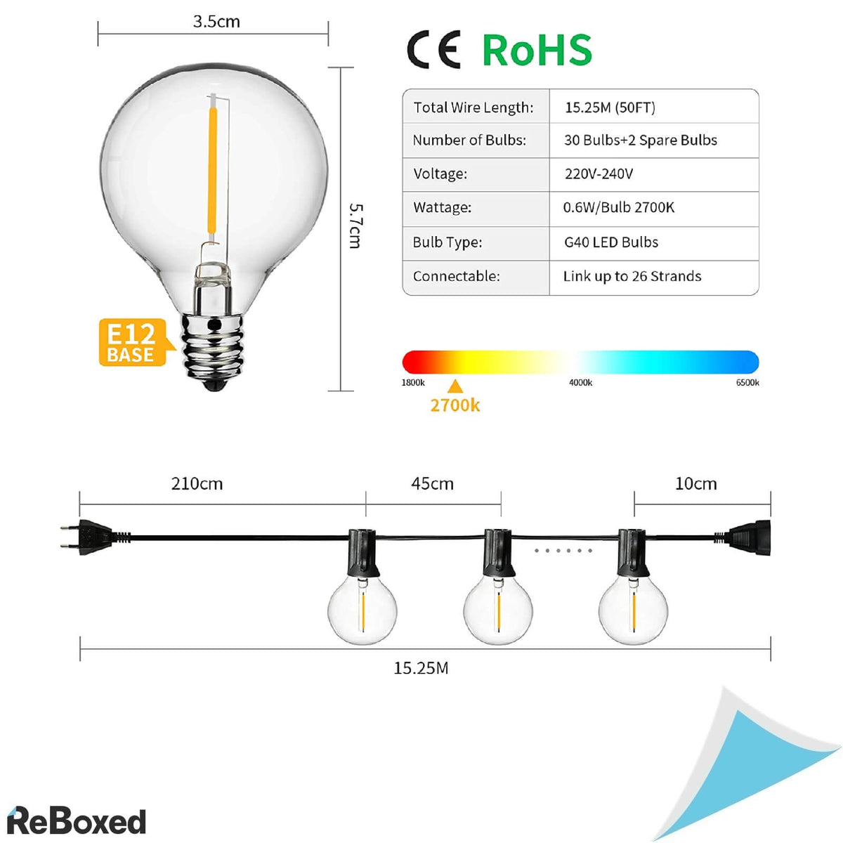Avanlo Lumini LED de Exterior 15.3 metri 30 Becuri Plastic IP44