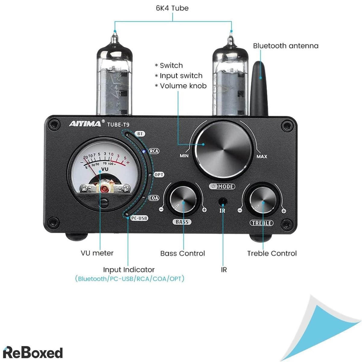 AIYIMA T9 Amplificator 2x100W Lampi 6K4 Bluetooth VuMetru