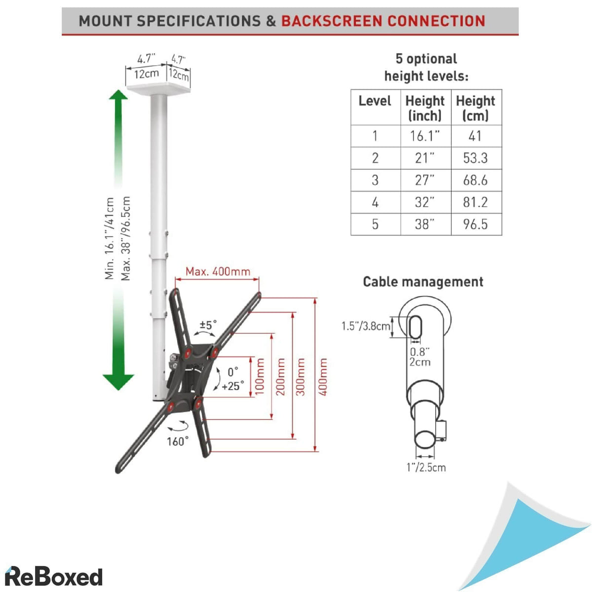 Barkan 3500 Suport TV de Tavan 40Kg 29-65 inch Telescopic