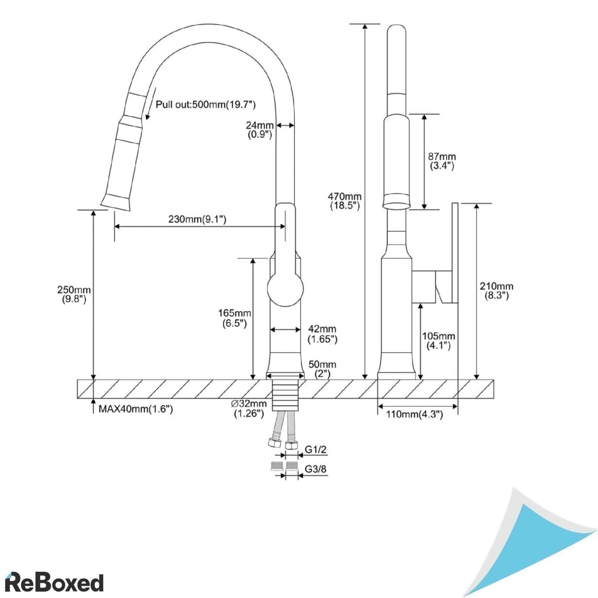 PHASAT KW07E Baterie Bucatarie Cap Extensibil Rotativ 2 Moduri