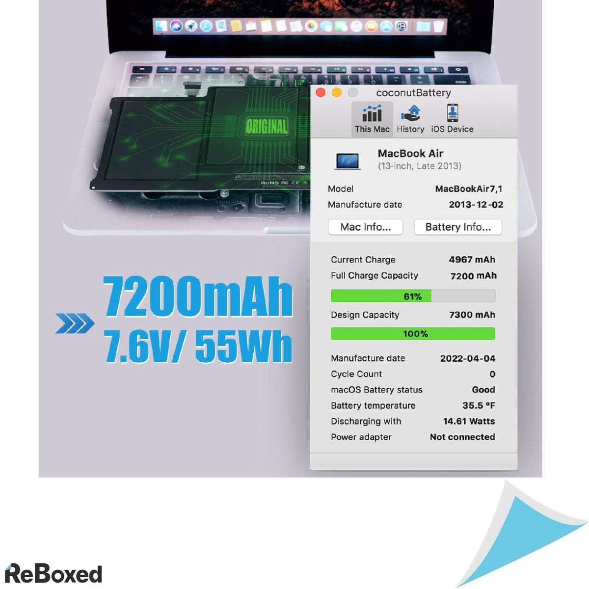 Baterie OEM MacBook Air 13 7.6V 55Wh 7200mAh A1496 A1405