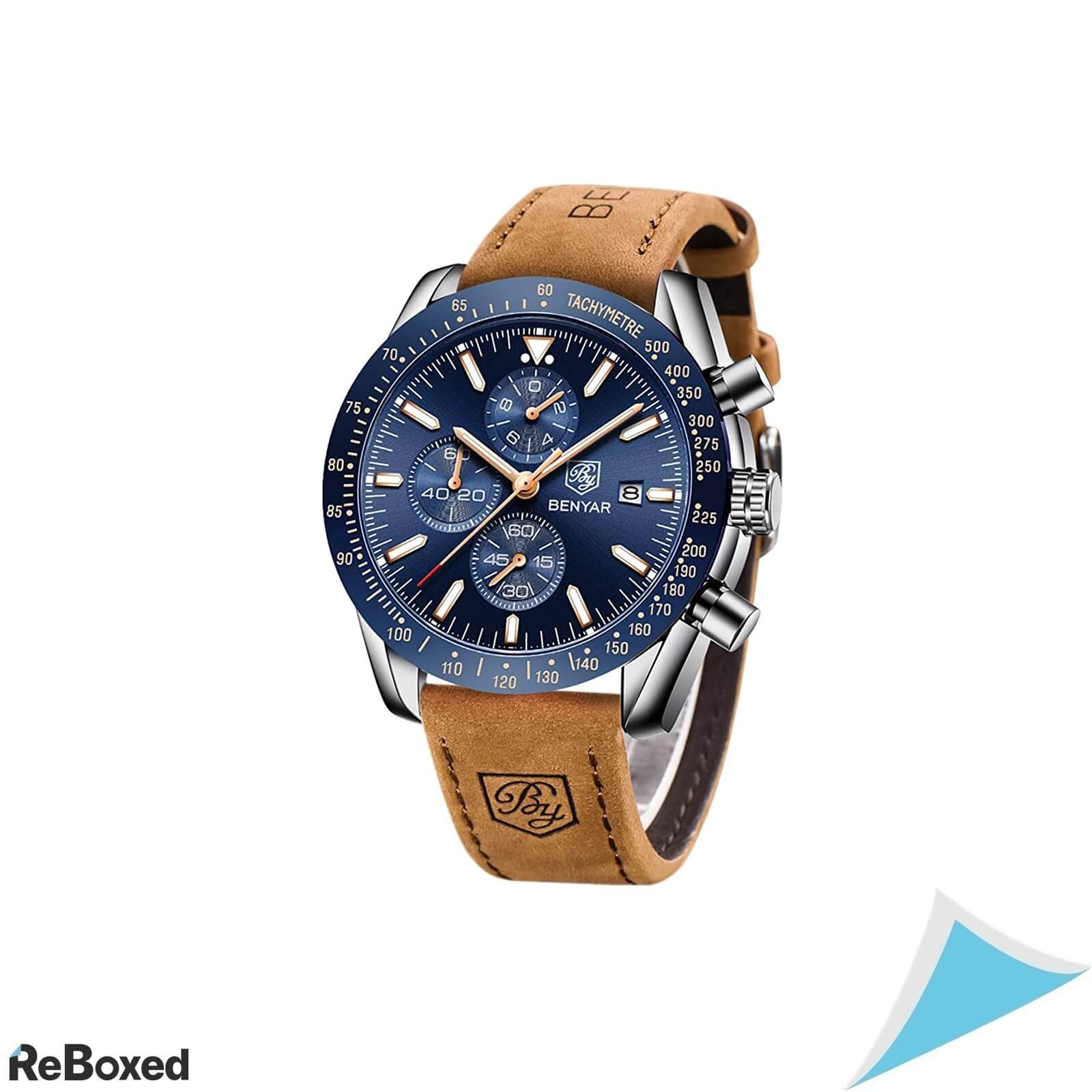 Benyar Chronograph Ceas Analog Quartz Barbati 3ATM Piele