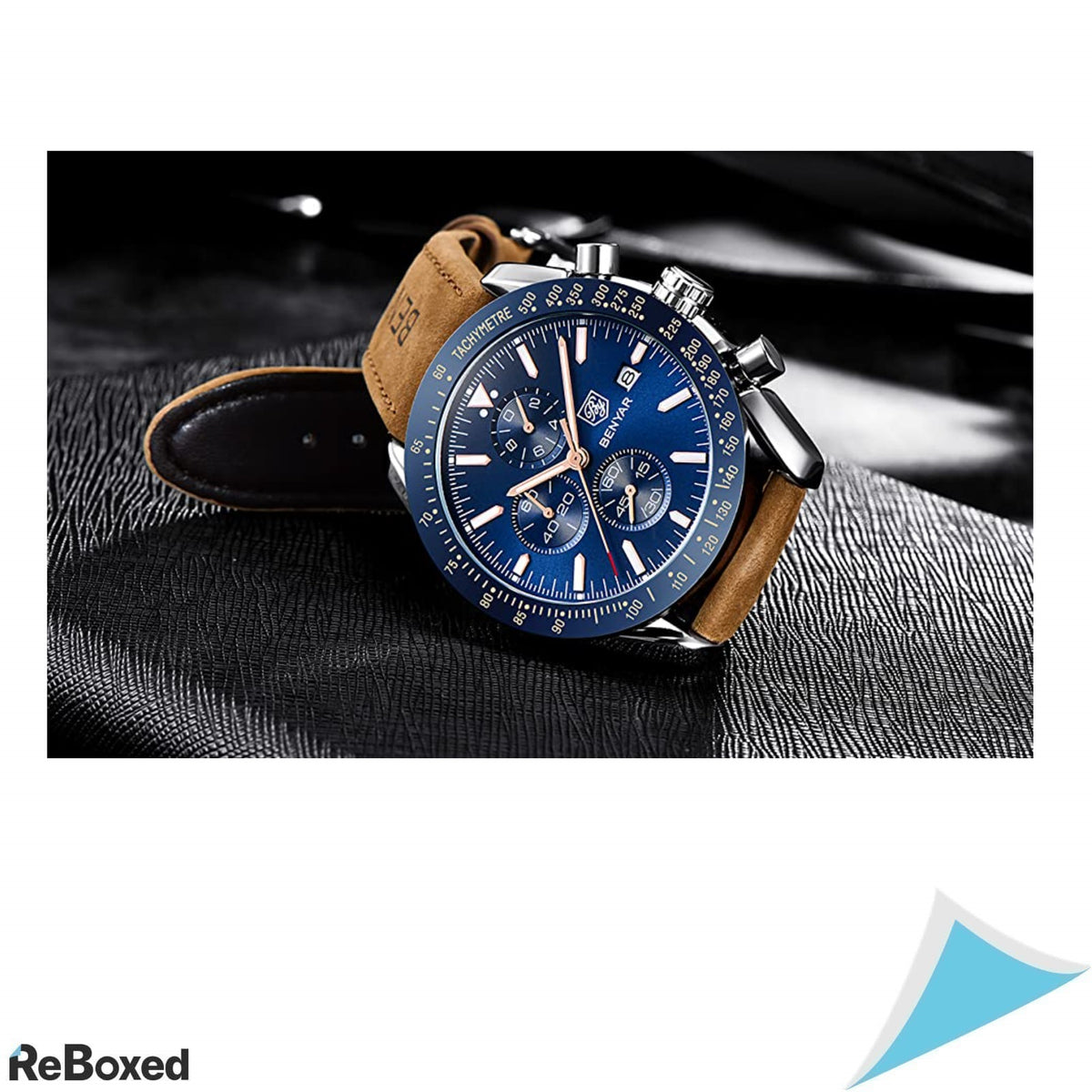 Benyar Chronograph Ceas Analog Quartz Barbati 3ATM Piele