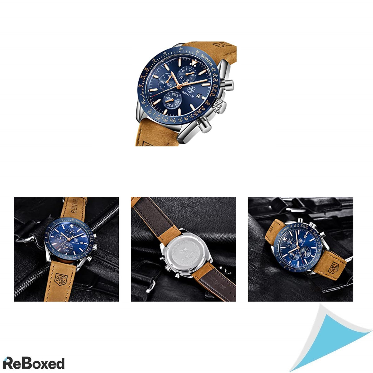 Benyar Chronograph Ceas Analog Quartz Barbati 3ATM Piele