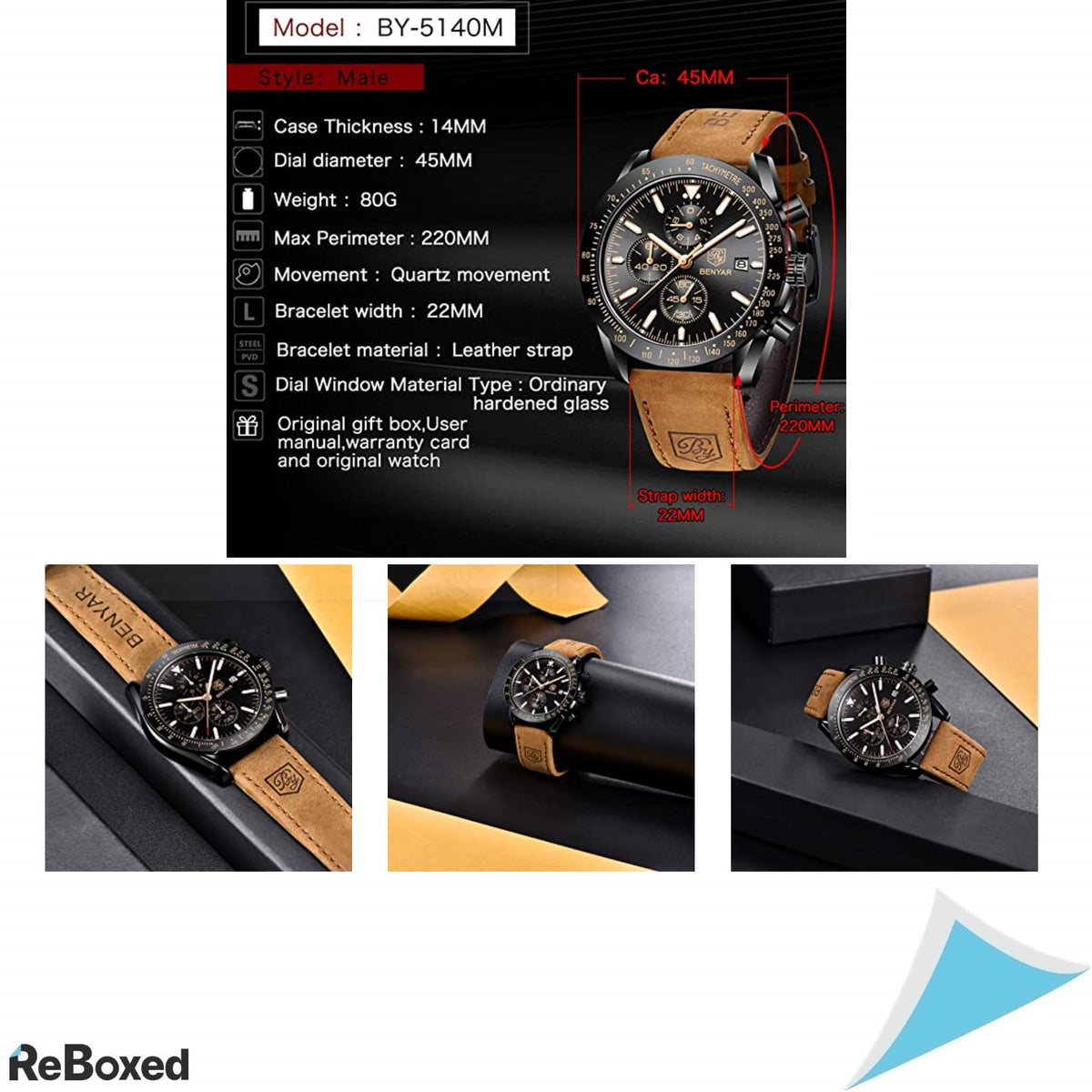 Benyar Chronograph Ceas Analog Quartz Barbati curea Piele