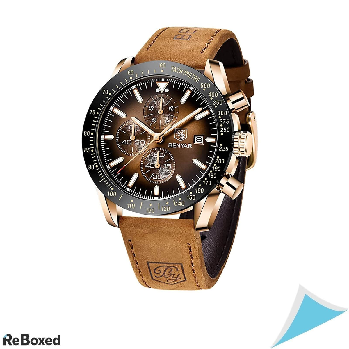 Benyar Chronograph Ceas Analog Quartz Barbati 30M Piele