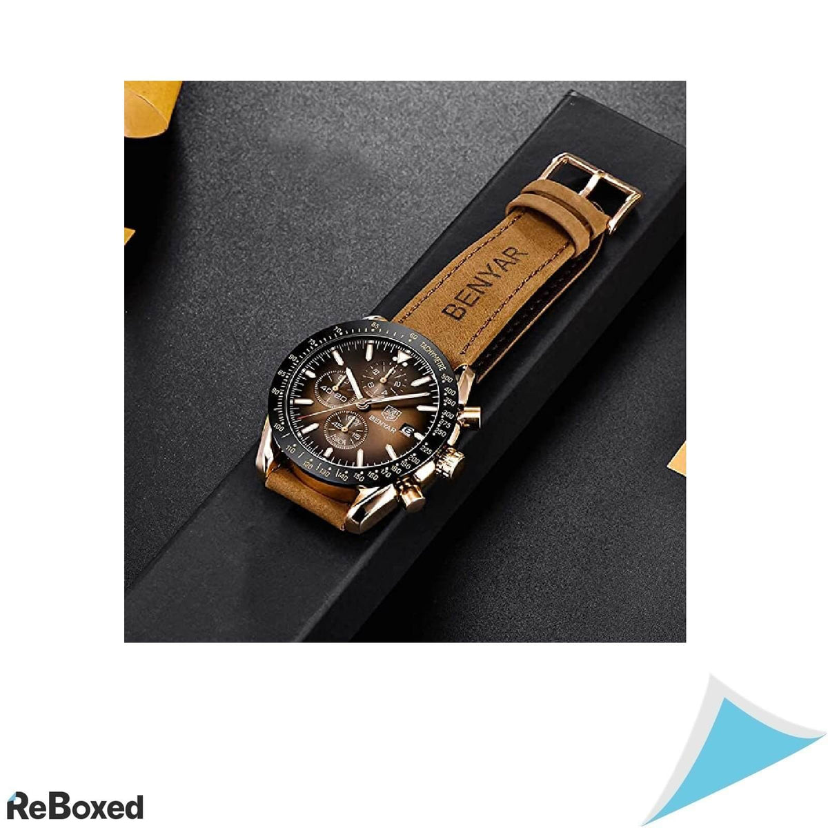 Benyar Chronograph Ceas Analog Quartz Barbati 30M Piele