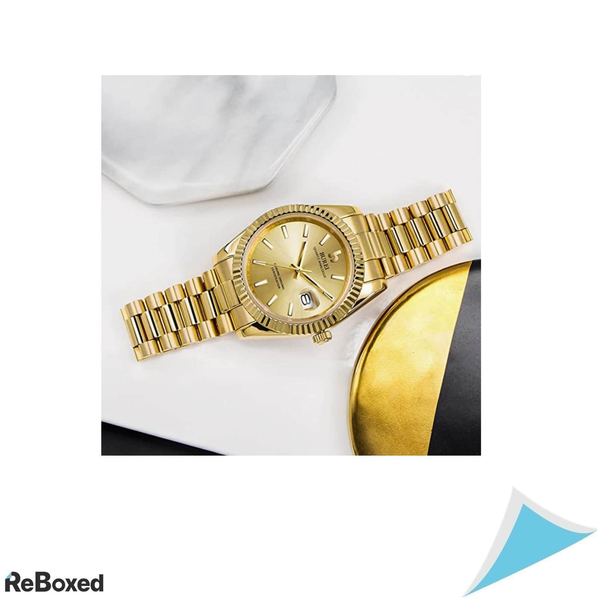 BUREI 8002MI Ceas Clasic Analog Quartz Data Barbati Gold