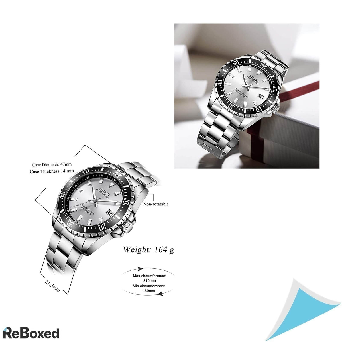 BUREI EU-UK2064 Ceas Analog Fashion Quartz Barbati Argintiu