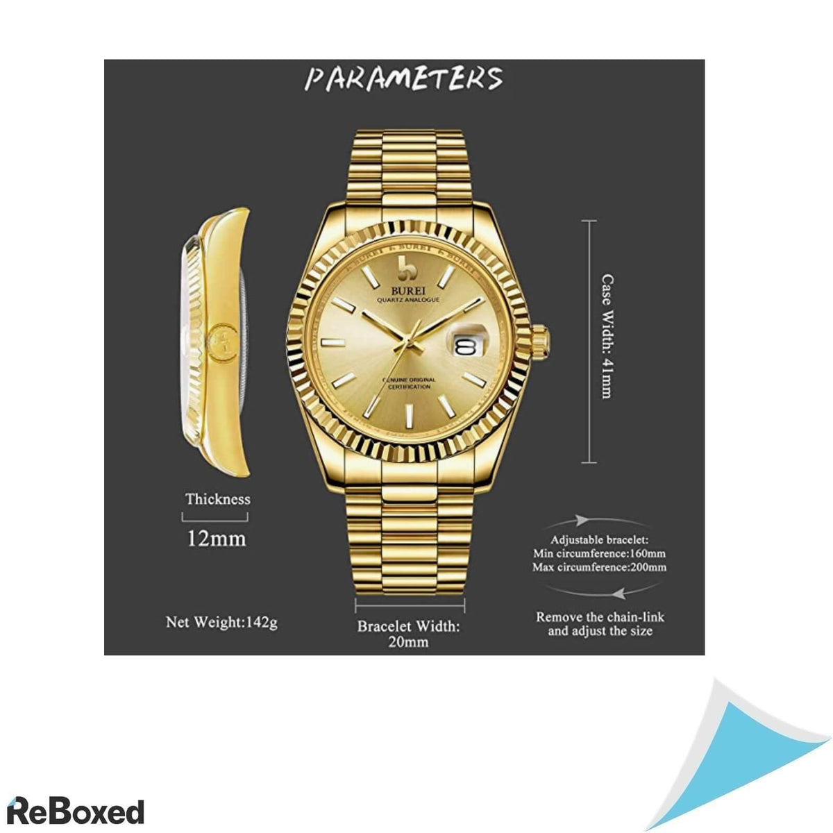 BUREI 8002MI Ceas Clasic Analog Quartz Data Barbati Gold