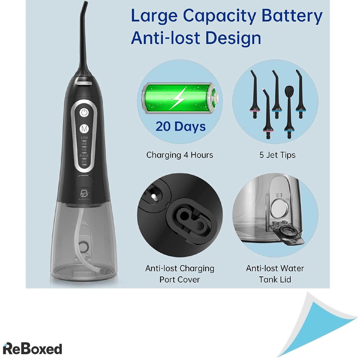 ByDiffer Irigator Oral Ultraportabil 300ml IPX7 5 Duze 120psi