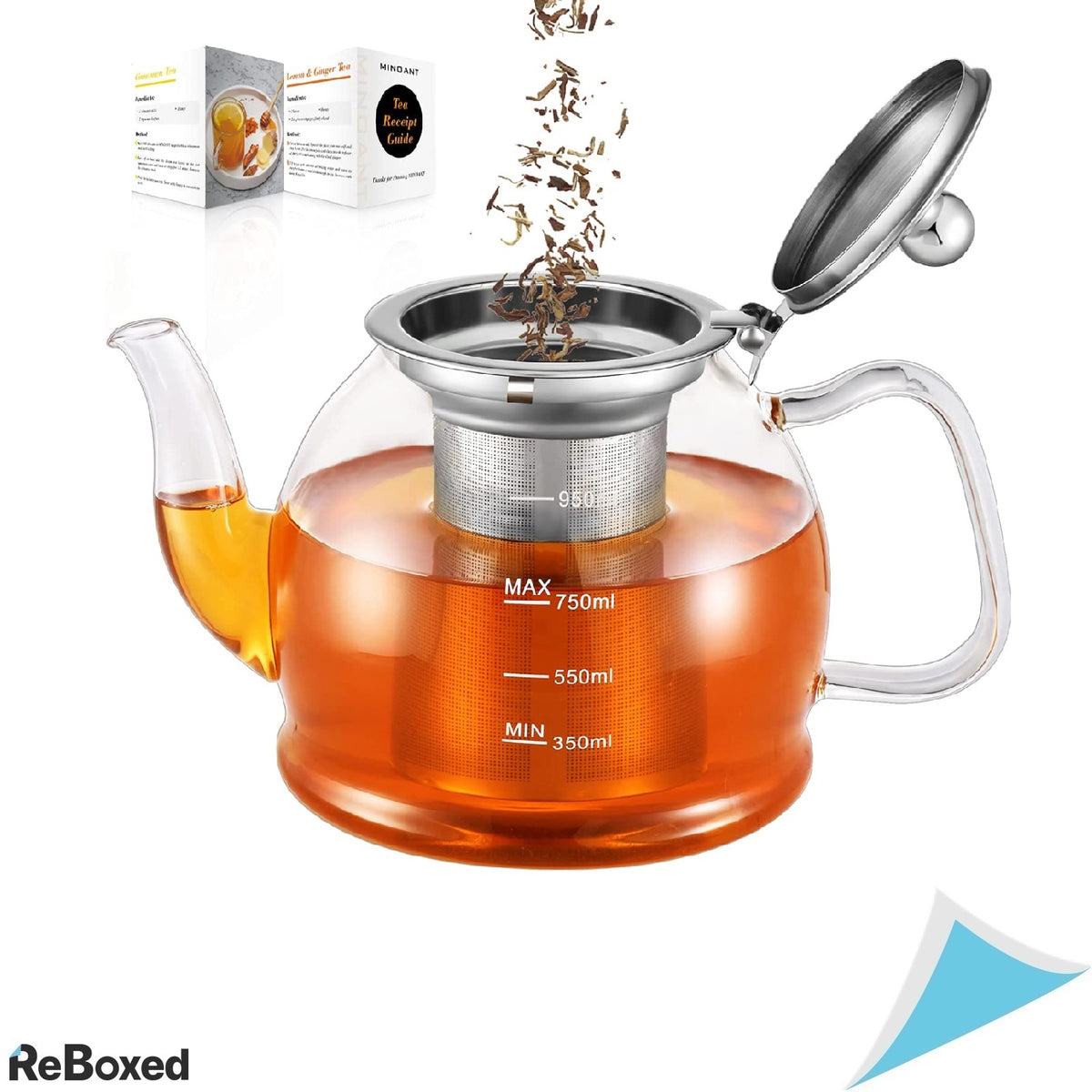 Ceainic 1000ml cu Infuzor si Capac Inox Sticla Borosilicata