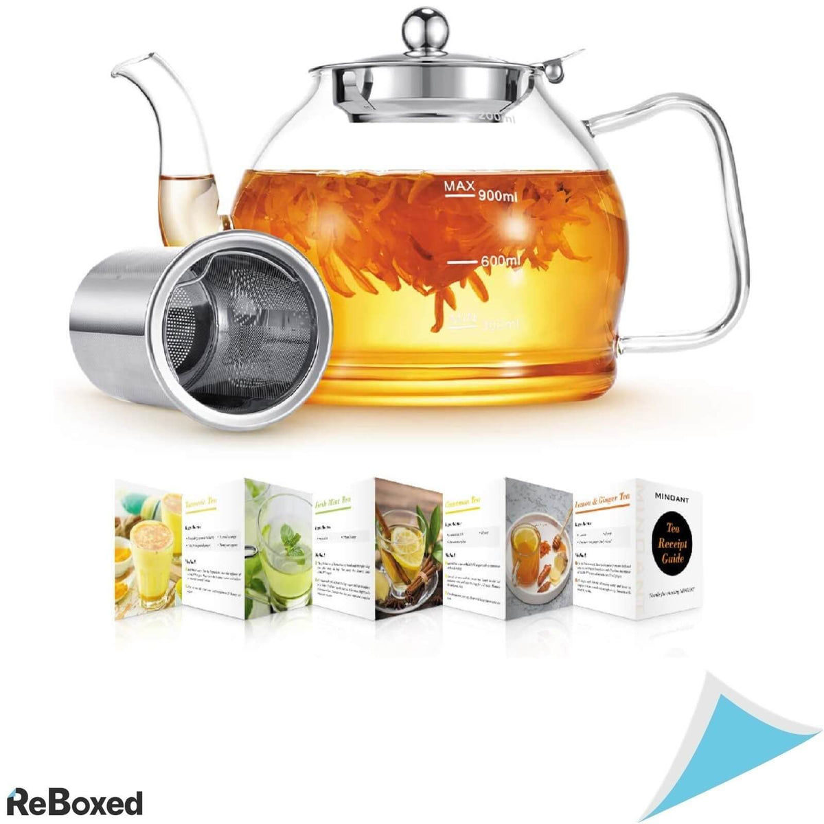 Ceainic 1200ml cu Infuzor si Capac Inox Sticla Borosilicata