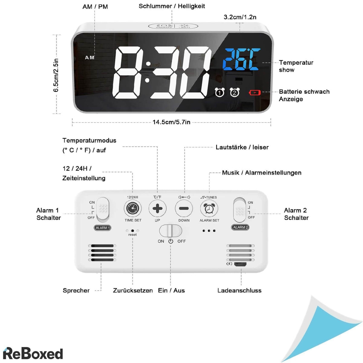 Ceas Digital Portabil Reincarcabil cu Efect Oglinda Alb