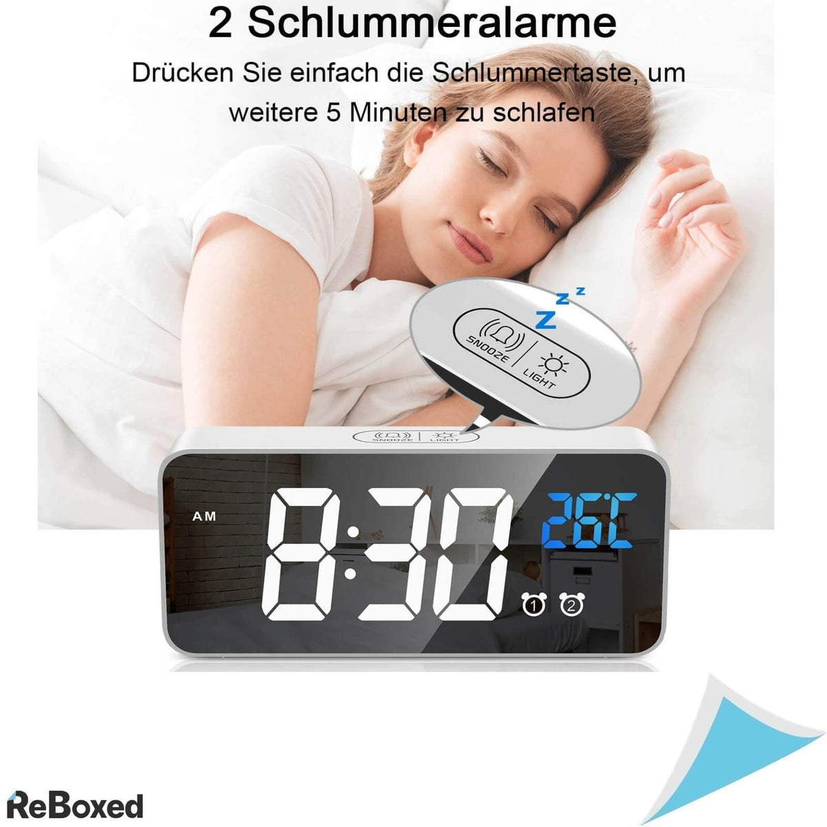 Ceas Digital Portabil Reincarcabil cu Efect Oglinda Alb