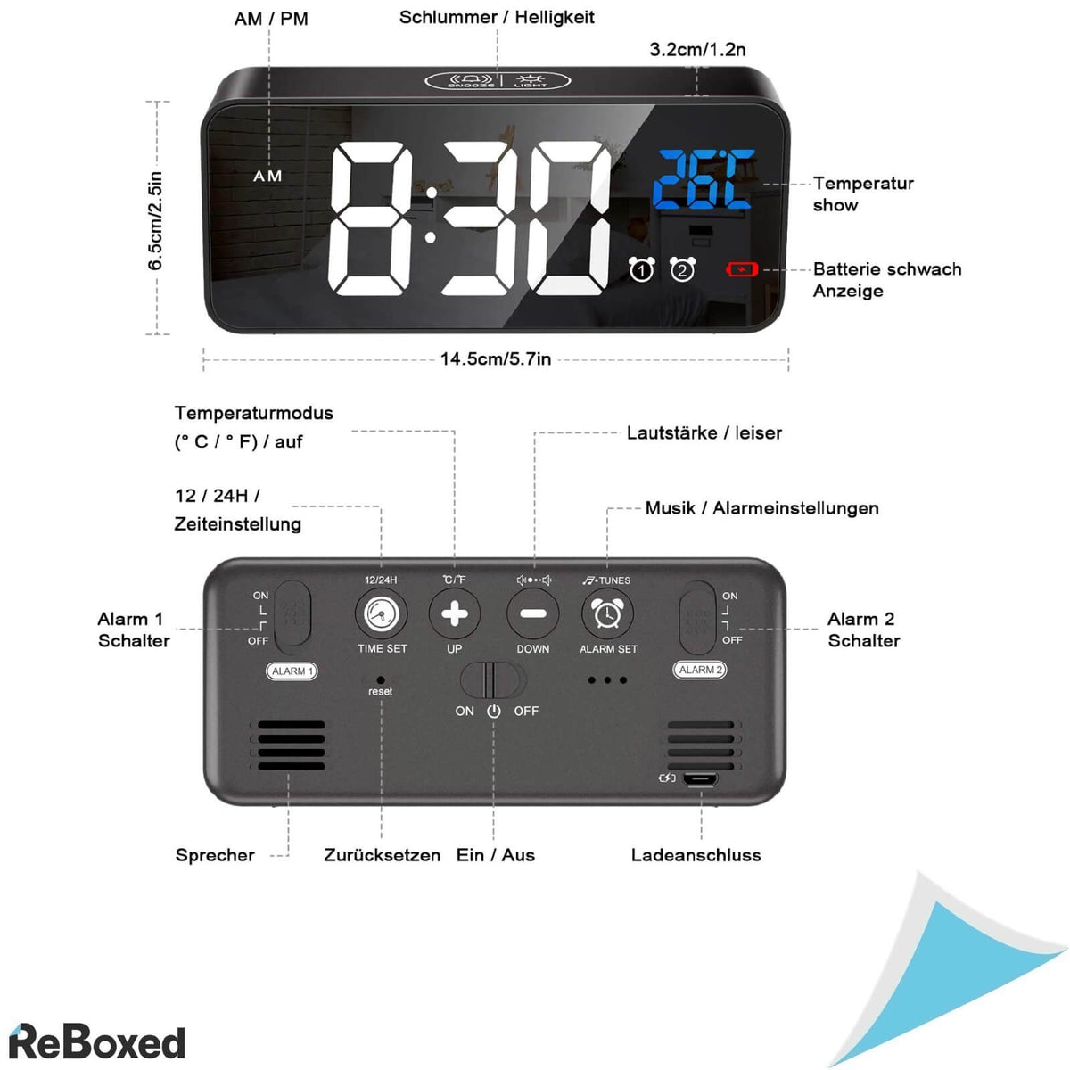 Ceas Digital Portabil Reincarcabil cu Efect Oglinda Negru