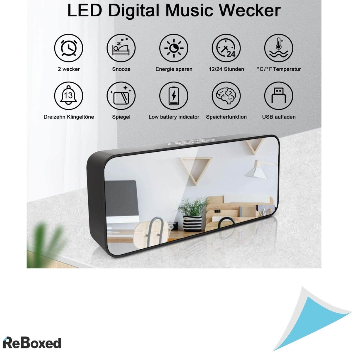 Ceas Digital Portabil Reincarcabil cu Efect Oglinda Negru