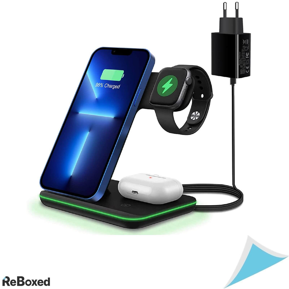 Incarcator Fast Wireless 15w 3in1 cu Adaptor 220V QC 3.0 18W Negru