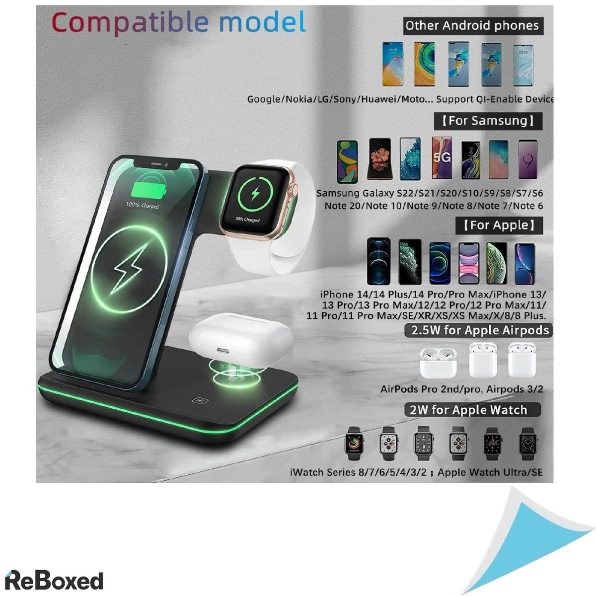 Incarcator Fast Wireless 15w 3in1 cu Adaptor 220V QC 3.0 18W Negru