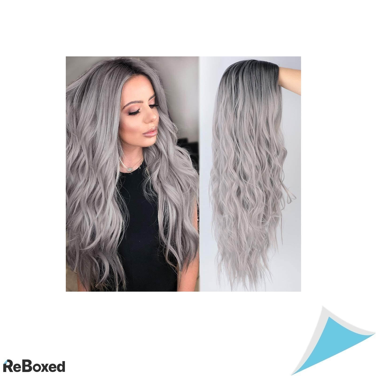 Colorful Panda Peruca sintetica lunga 66cm cu Plasa Respirabila Gri