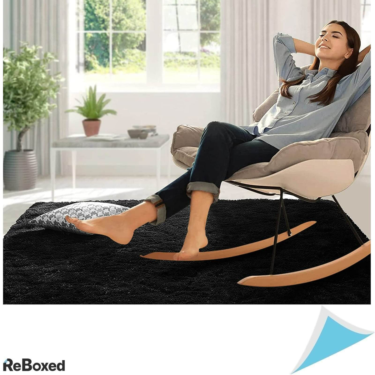 Covor Sintetic Dreptunghiular 150 x 80cm Negru Extrem de Moale