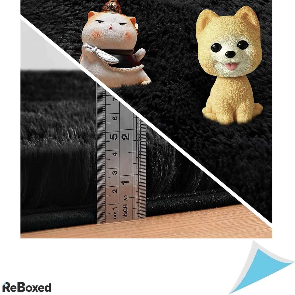 Covor Sintetic Dreptunghiular 150 x 80cm Negru Extrem de Moale