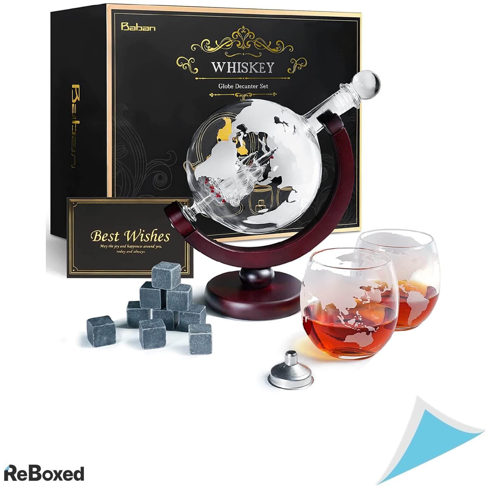 Set Decantor Whisky cu 2 Pahare si Cuburi din Roca