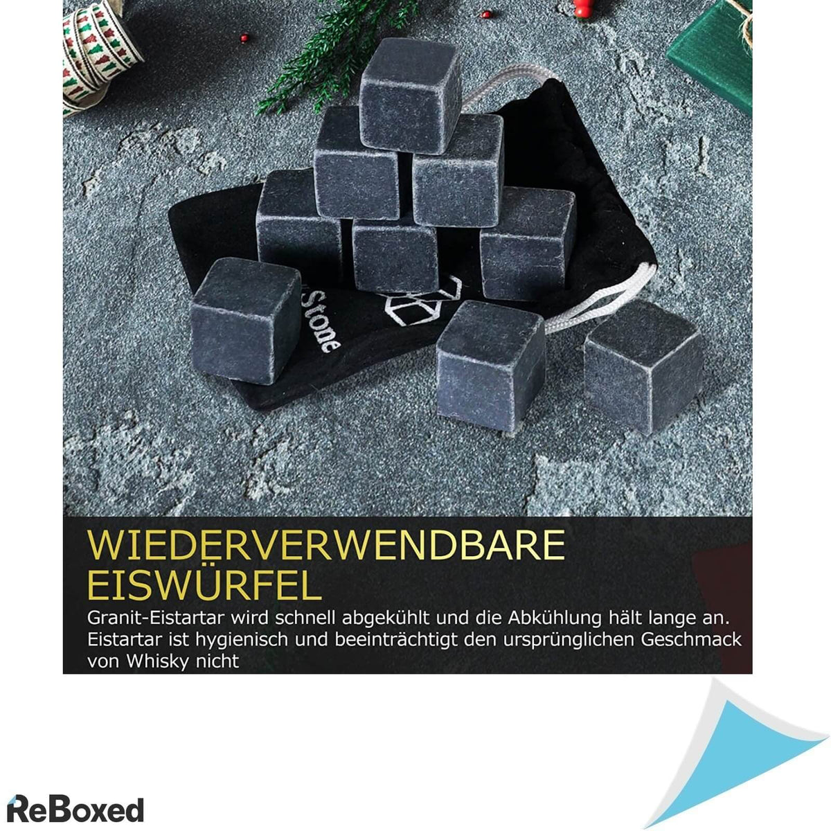 Set Decantor Whisky cu 2 Pahare si Cuburi din Roca