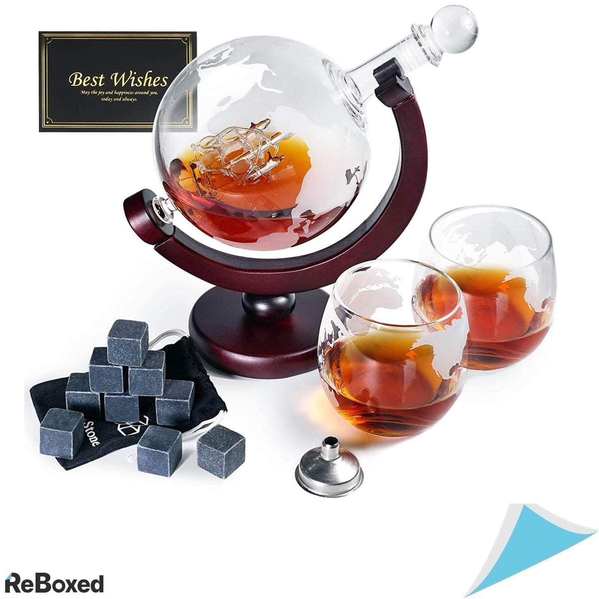 Set Decantor Whisky cu 2 Pahare si Cuburi din Roca