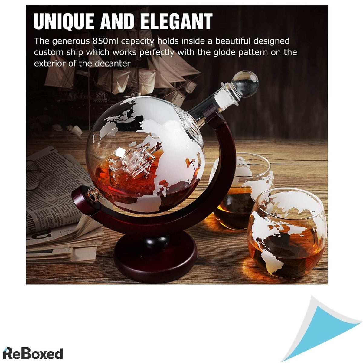 Set Decantor Whisky cu 2 Pahare si Cuburi din Roca