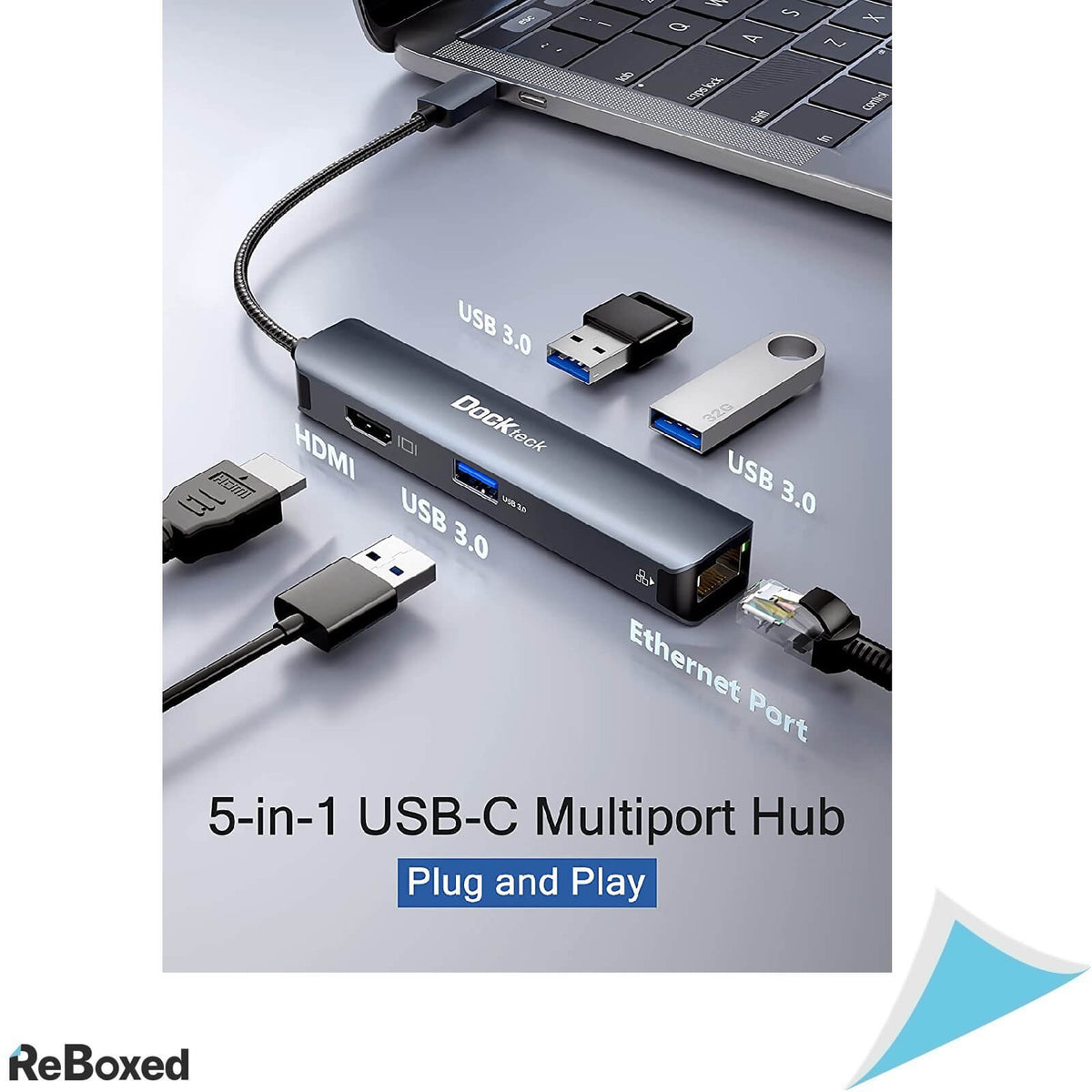 Dockteck Adaptor 5in1 USB-C HDMI 4K Ethernet 1Gbps USB 3.0