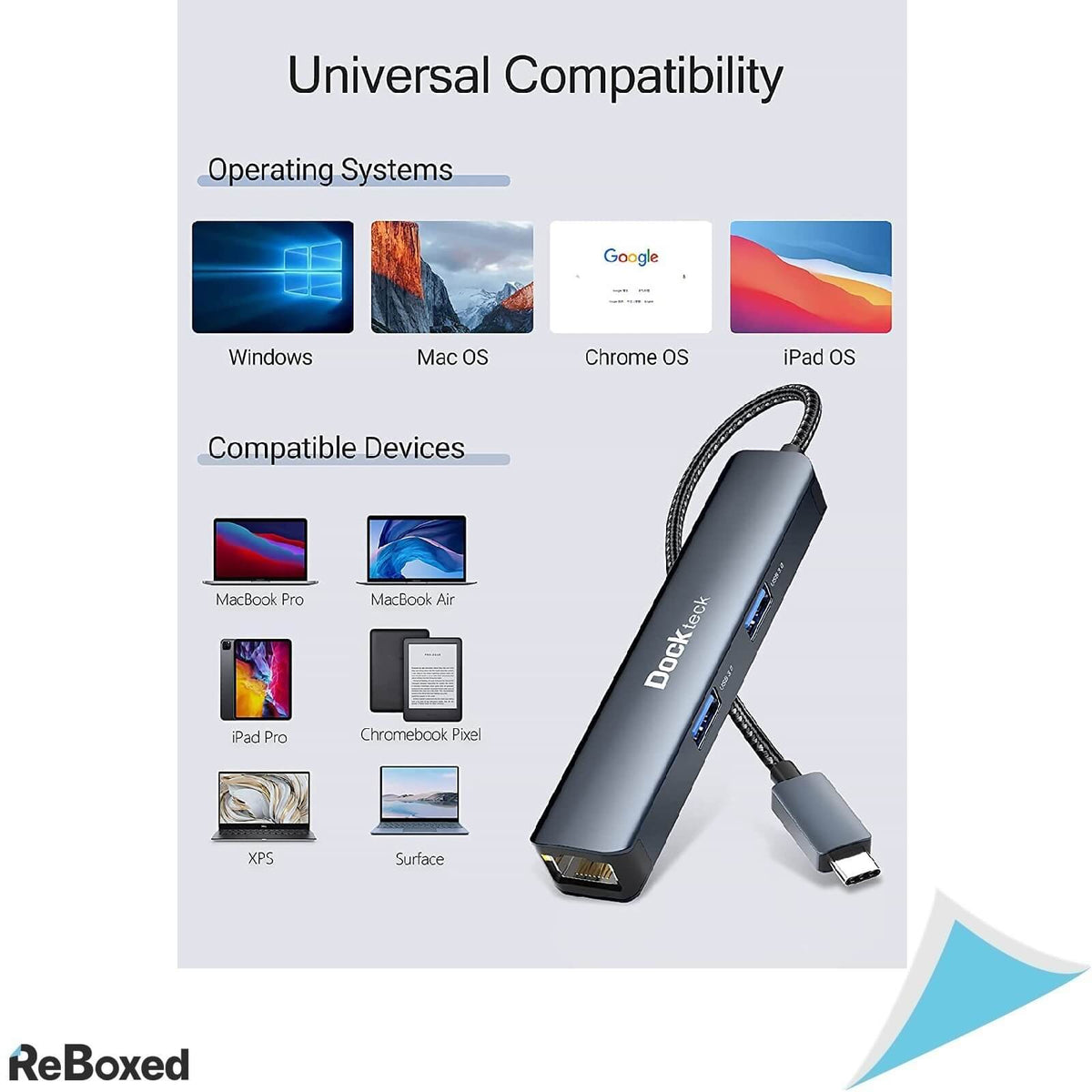 Dockteck Adaptor 5in1 USB-C HDMI 4K Ethernet 1Gbps USB 3.0