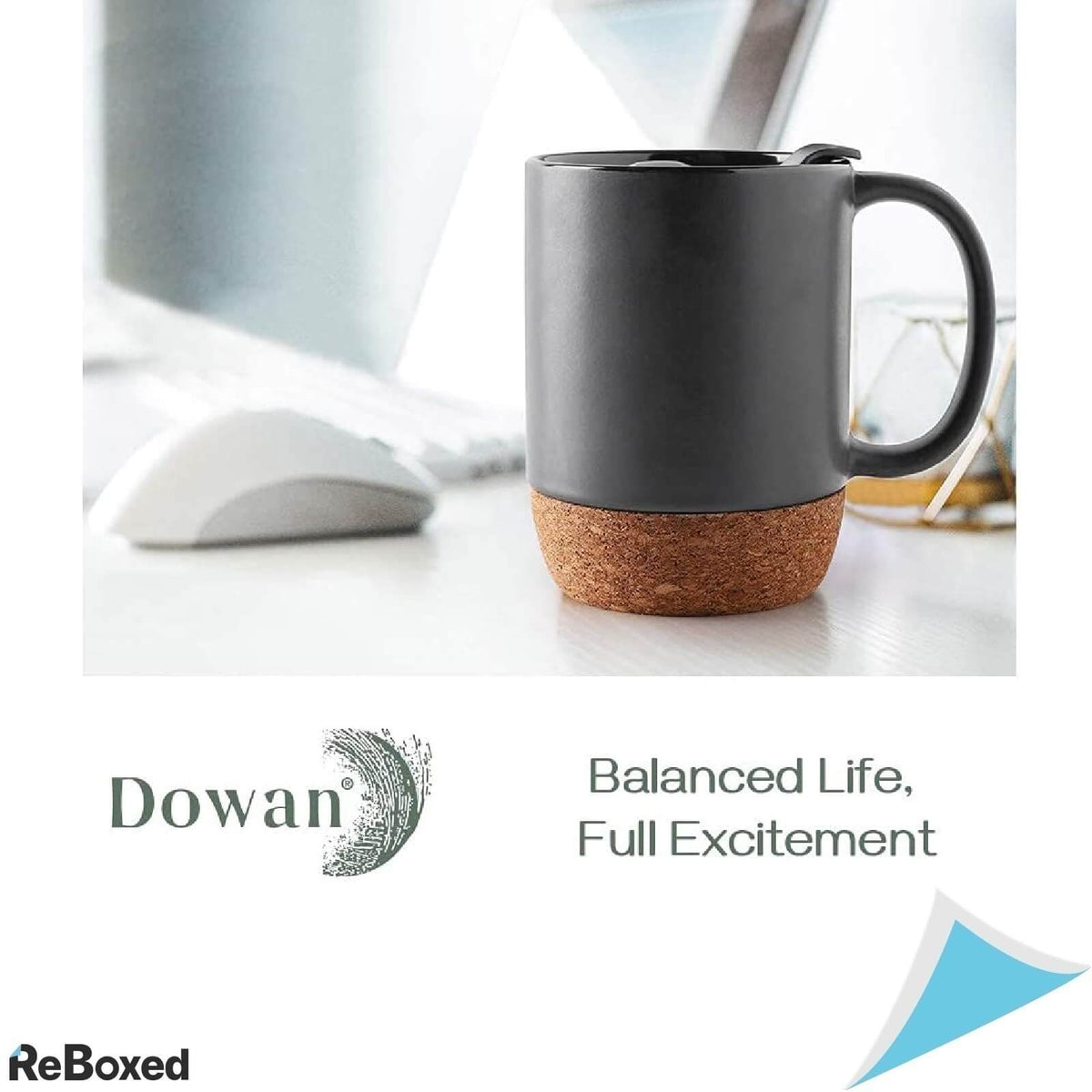 DOWAN Set 2 Cani pentru Cafea 440ml Ceramica si Pluta
