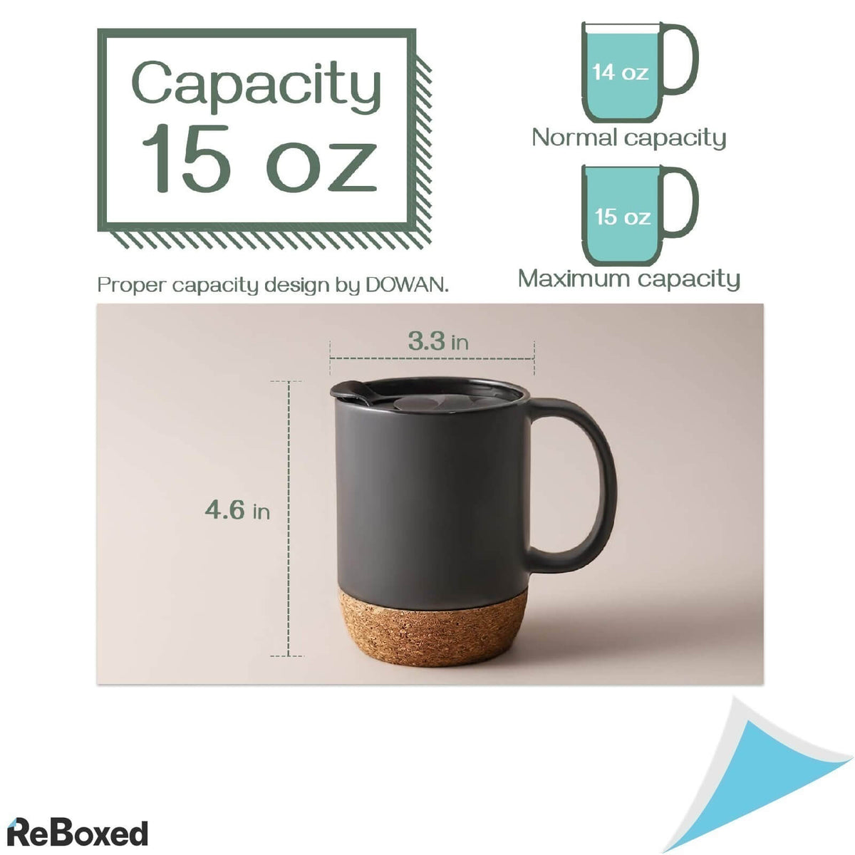 DOWAN Set 2 Cani pentru Cafea 440ml Ceramica si Pluta