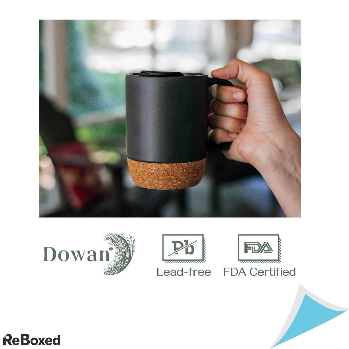 DOWAN Set 2 Cani pentru Cafea 440ml Ceramica si Pluta