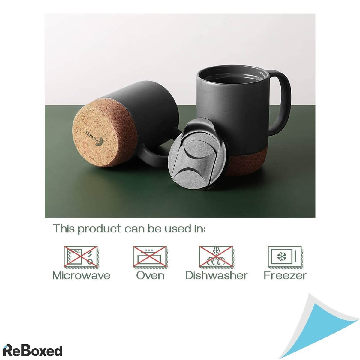 DOWAN Set 2 Cani pentru Cafea 440ml Ceramica si Pluta