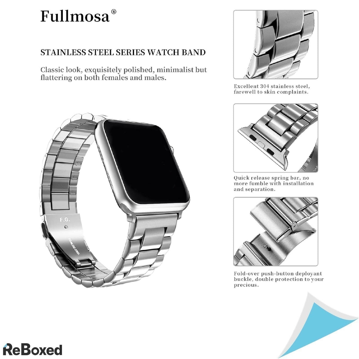 Fullmosa Curea Argintie Otel pentru Apple iWatch 38-41mm