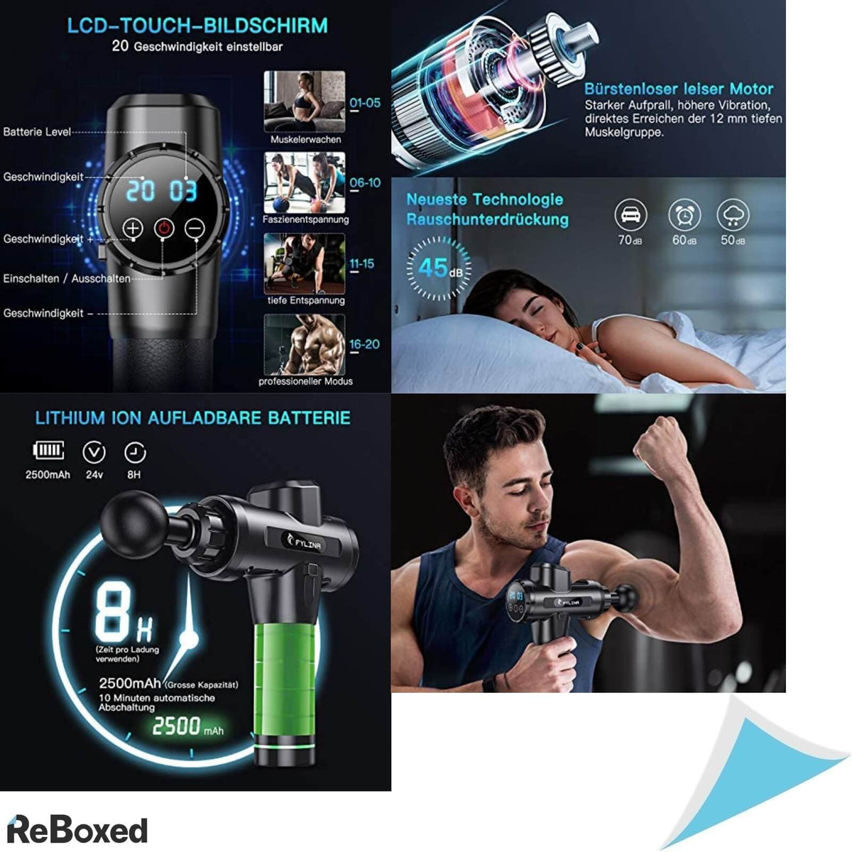 FYLINA Pistol de Vibromasaj 20 viteze 6 capete LCD Touch