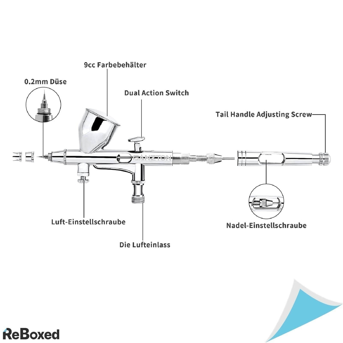 Ganzton SP180K Set Airbrush Profesional cu Duze 0.2 0.3 0.5 mm