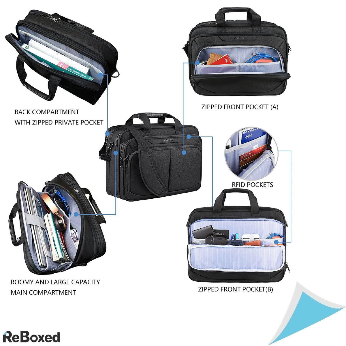 Kroser Geanta Laptop 17.3 Extensibila Buzunare Anti-RFID Hidrofuga